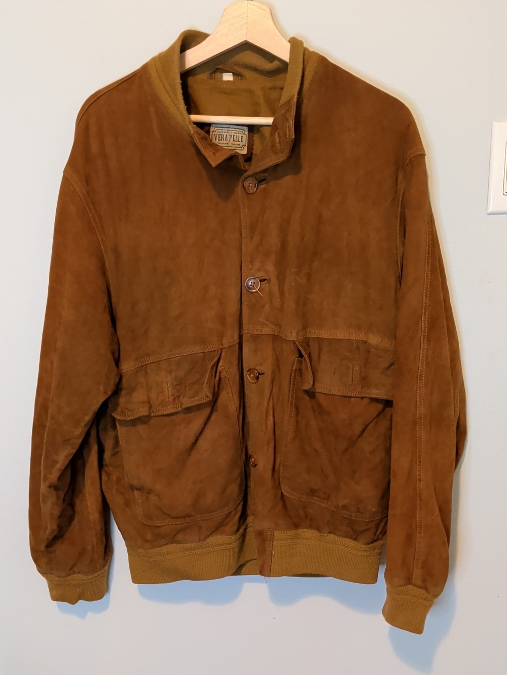 Vera Pelle Chestnut Suede Bomber Jacket